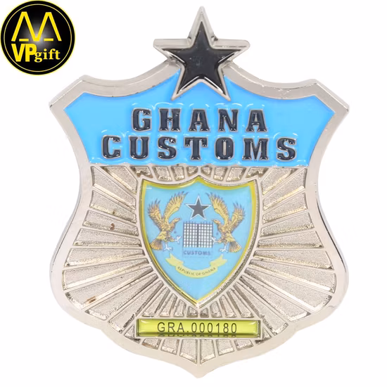 Factory Custom Logo Metal Lapel Pins with Chain Gold Security Officer Leather Clip Car Emblem Enamel Pin Brooch Military Police Badge